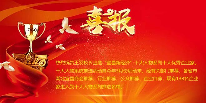 祝贺王羽校长荣获“宜昌新经济榜样十大人物系列十大优秀企业家”